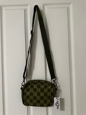 Aloha Collection Olive Green Checkered Crossbody Bag